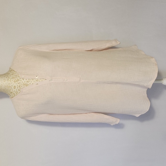 J Jill PJ Pink 3/4 Button Front V-Neck Popover Gauzy Lightweight Tunic Size S - Picture 1 of 12